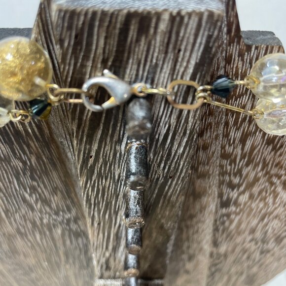 Vintage Gold Tone Aurora Borealis Crystal Bead Necklace With Lobster Clasp - Picture 3 of 5